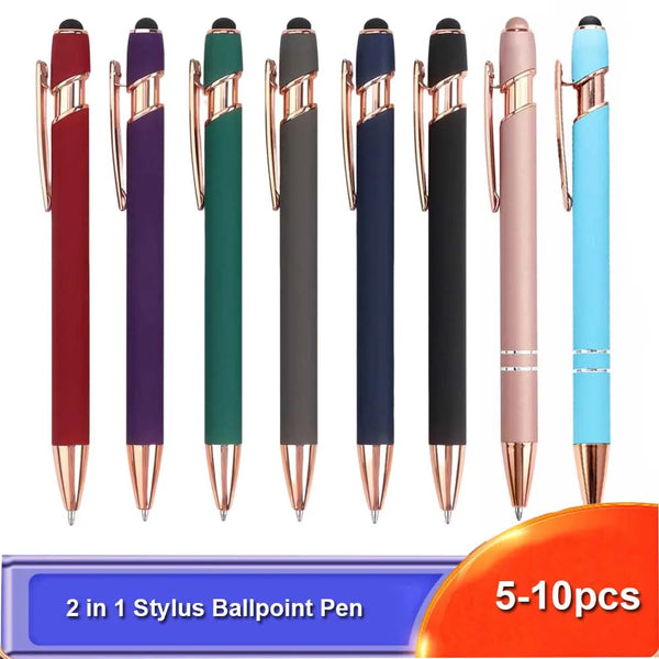Collection de 10 stylos et montants à bille rétractables de diverses couleurs (rouge, violet, vert, gris, noir, rose, etc.)