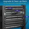 A rack is shown with various Cat8 patch cables of different lengths, including 0.5m, 1.64ft, 3.3ft, and 6ft.