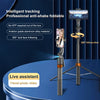 A professional anti-shake foldable smartphone tripod with intelligent tracking features shown against a blue background.