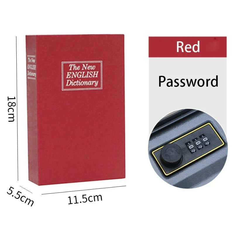 A red combination key lock safe box with a keypad and a red password label.