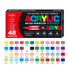 Box of acrylic brush markers featuring 48 colors and tips for various surfaces