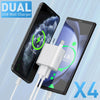 A Dual USB Wall Charger is shown charging two smartphones simultaneously.