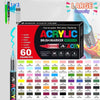 Box of 60-color acrylic brush markers featuring various colors like Mint Green, Red, Yellow, and Black.