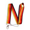 Vintage cassette tape lanyard featuring vertical stripes of red, orange, yellow, and black.