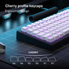 Cherry profile keycaps with ergonomic design shown on a keyboard layout.