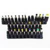 A collection of 34 universal laptop charger connector tips in various colors and sizes.