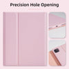 Pink precision hole opening keyboard case for iPad with a visible phone cutout example.