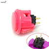 Pink arcade push button with a black micro switch and gold contacts