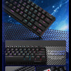 A close-up view of a black mechanical keyboard featuring keycaps, switch structures, and translucent characters.
