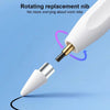 A white stylus pen is shown rotating inside a device for replacement.
