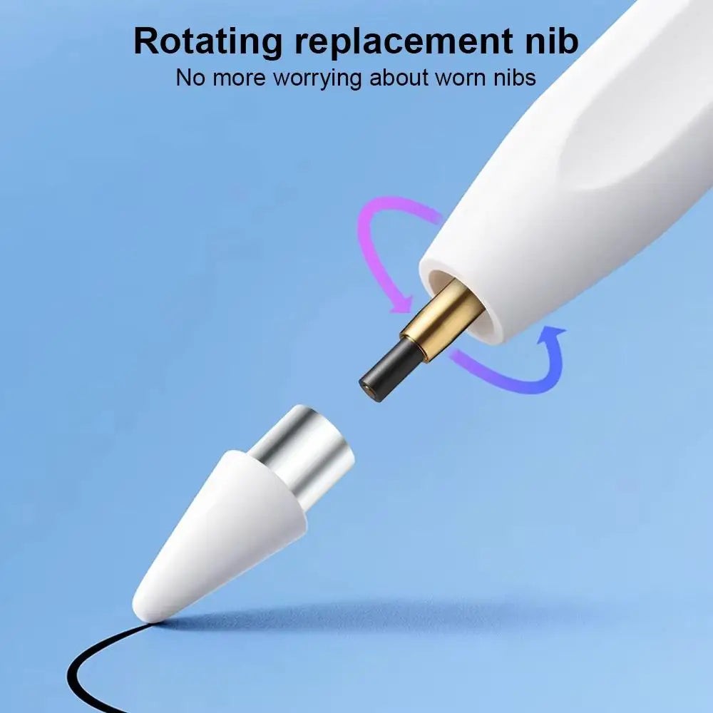 A white stylus pen is shown rotating inside a device for replacement.