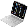 A silver laptop with an open display showing a rotating keyboard case for an iPad.