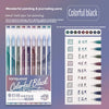 A set of colorful black hand-held pens for painting and journaling, featuring various tips and styles.