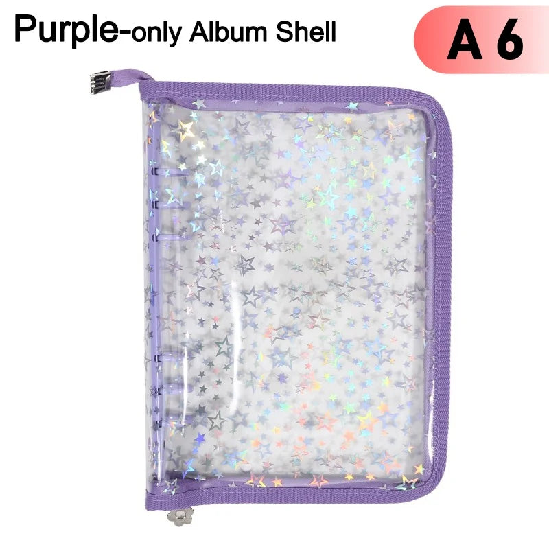 Purple-only album shell with a clear plastic cover and zipper for photo storage