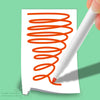 A white pen is drawing a spiral line on a piece of paper, demonstrating fluent writing.