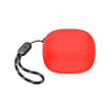 A red silicone protective case for Soundcore P20i earbuds with a black lanyard.