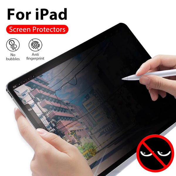 Une main applique un protecteur en verre trempé sur un écran d'iPad, montrant le film protecteur sur l'écran.
