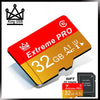 محول بطاقة SD أحمر وذهبي Extreme PRO بسعة 32 جيجابايت مع شعار King USB ظاهر.