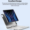 A silver laptop is shown with a backlit, rotating keyboard case featuring a touch pad.