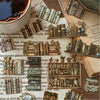 A collection of vintage-style books and paper elements arranged for scrapbooking and gallery stickers.