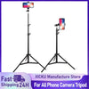 Black adjustable phone camera tripod with a smartphone mounted on top