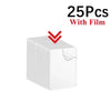 A white rectangular product box with a downward arrow indicating the opening, showing 25 pieces with film.
