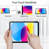 A hand is applying a clear tempered glass screen protector to an iPad, demonstrating true touch sensitivity and easy installa
