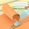 An orange manual paper cutter is shown cutting A4 paper into six pieces on a wooden desk.