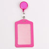Pink PU leather retractable ID card holder with a clear plastic reel and badge case