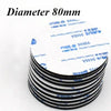 A stack of 80mm diameter double-coated tissue tape rolls is shown.