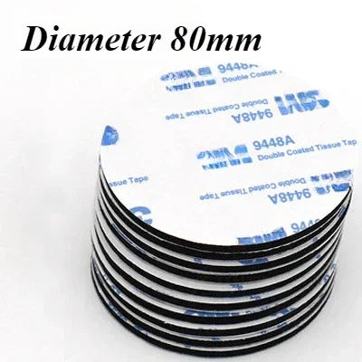 A stack of 80mm diameter double-coated tissue tape rolls is shown.