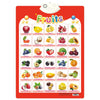 An interactive alphabet learning poster featuring various fruits and vegetables.