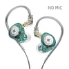 A pair of clear silicone dynamic earphones with gold accents and a metal hook, shown against a white background.