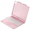 A pink 360° rotating keyboard case with a trackpad for an iPad Pro or Air.