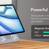 A silver magnetic folio case for an iPad, showing a powerful magnetic lock feature.