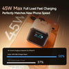 A close-up of a 45W Nano Smart Display Charger device being used to charge an iPhone 17, showing a battery percentage of 15%.