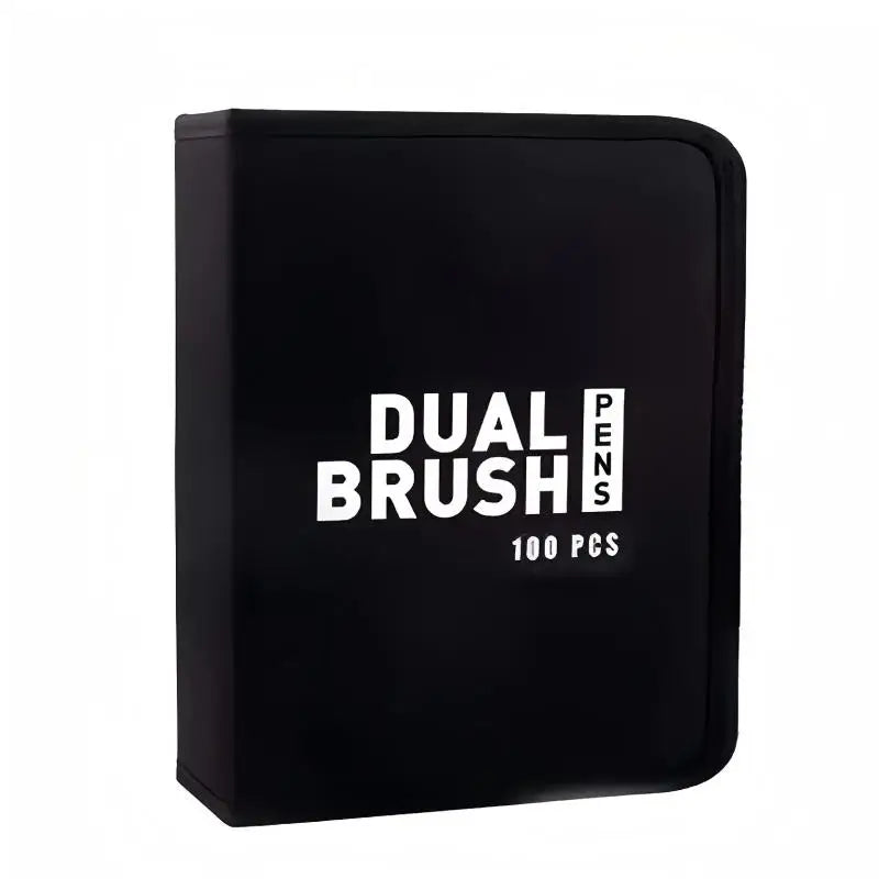 A black case containing a Dual Brush Pens set with 100 pens.