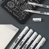 A set of three waterproof metal paint markers is shown with various applications including tire painting, plastic coloring, a