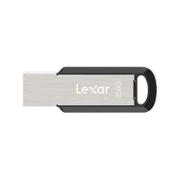 A silver and black Lexar 256G USB flash drive.