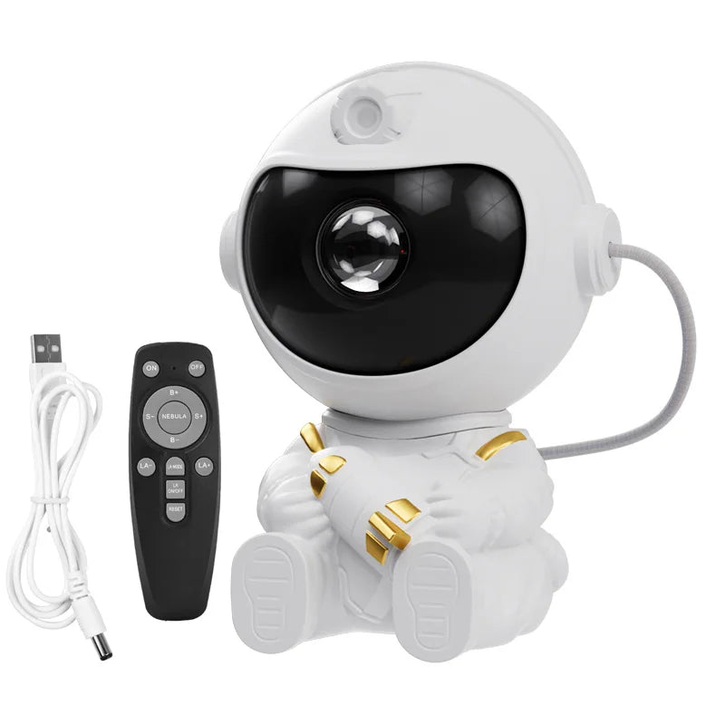 Lampe de poche astronautique blanche avec viseur noir et accents dorés.