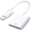 A white 4-in-1 Lightning card reader device with a flexible cable shown on a white background.