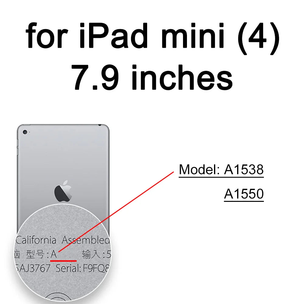 A close-up view of an iPad mini (4) model A1538 with a glass screen protector being applied.