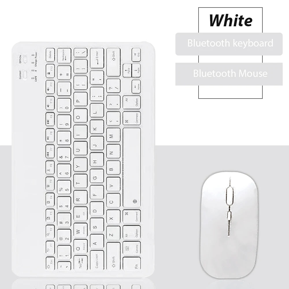Weißes universelles Bluetooth-Tastatur- und Maus-Set, Tastatur und Maus getrennt.