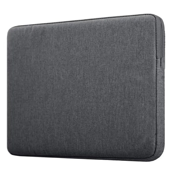 A dark gray protective sleeve for a laptop or tablet.