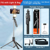 F16 selfie stick tripod kit including light, color box, user manual, and storage bag