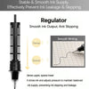 A black ink regulator device designed to provide a smooth ink output and prevent skipping or leakage.