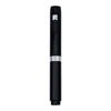 Black reusable injection pen with a silver band and a clear cartridge visible from the side.