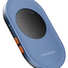 A light blue oval electronic device, the Ultra-Slim Mouse Mover, is shown from the side with a timer display.