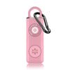 A pink personal safety alarm with a black clip and an LED light feature.