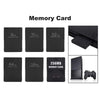 A collection of various capacity memory cards, including 8MB, 16MB, 32MB, 64MB, and 128MB cards, shown alongside an SD card a